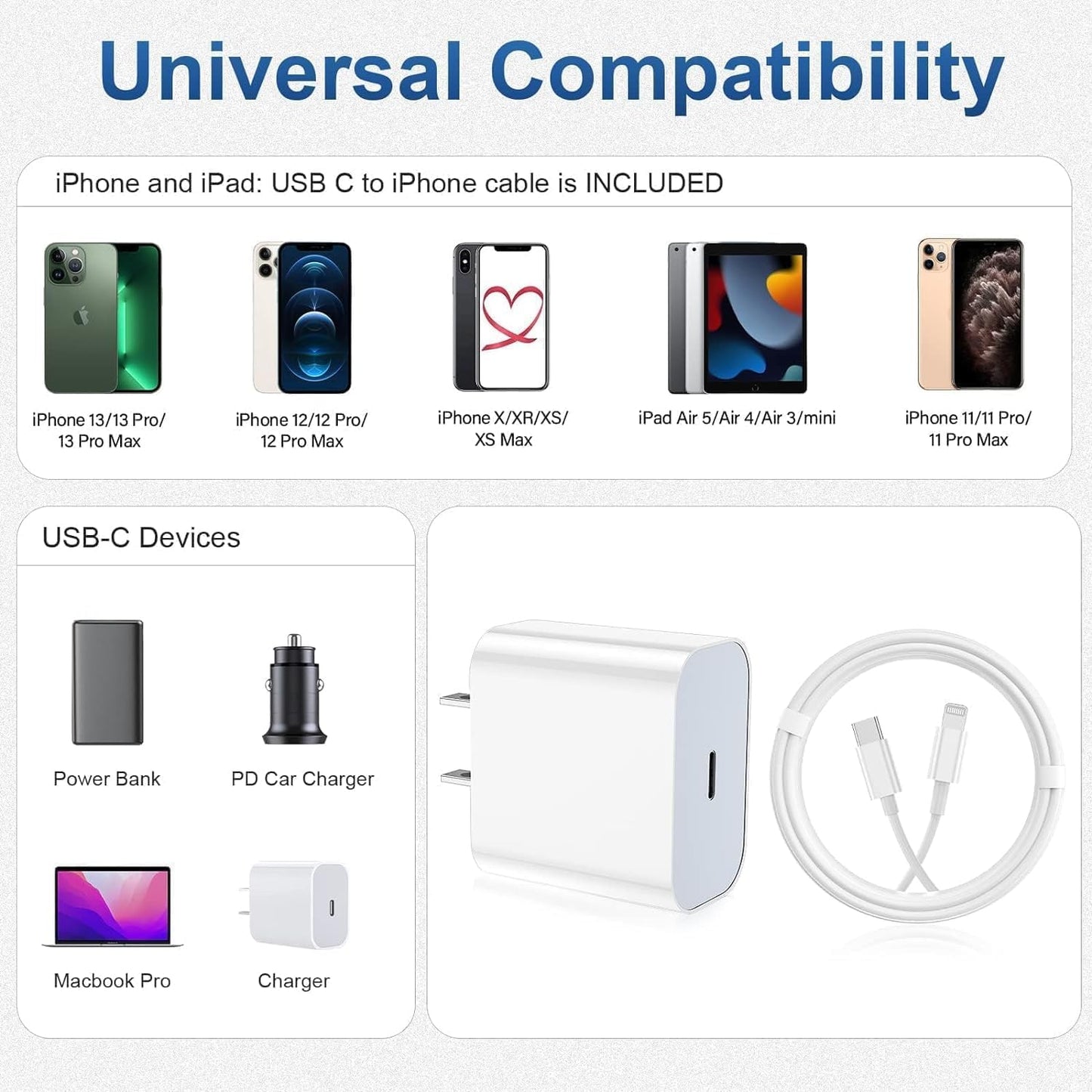 iPhone Charger Fast Charging 2 Pack Type C Wall Charger Block with 2 Pack [6FT&10FT] Lightning Cable for iPhone 14/13/12/12 Pro Max/11/Xs Max/XR/X,AirPods Pro